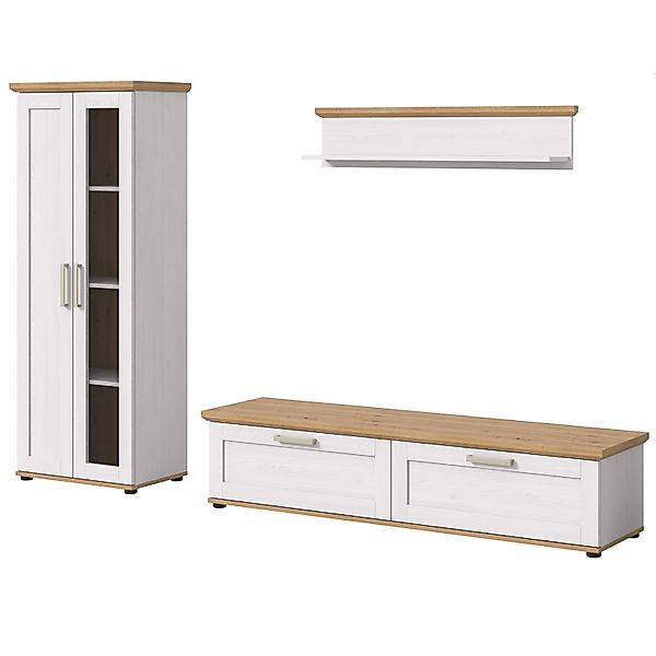 Inn.Furn Wohnwand 3-teilig in Weiß Lärche Landhaus 240 cm Mirano günstig online kaufen