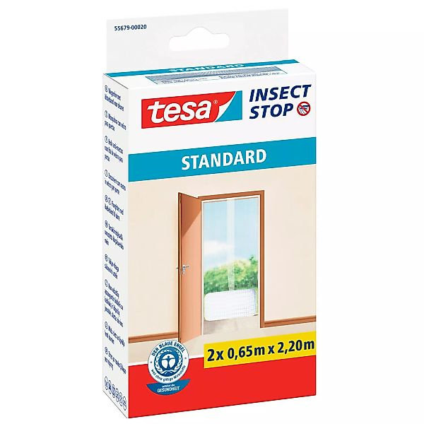 Tesa Fliegengitter Tür mit Klettband Standard Weiß 220 cm x 120 cm günstig online kaufen