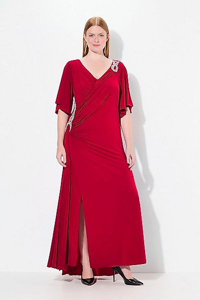 Ulla Popken Cocktailkleid Maxikleid Drapierung V-Ausschnitt Glockenärmel günstig online kaufen