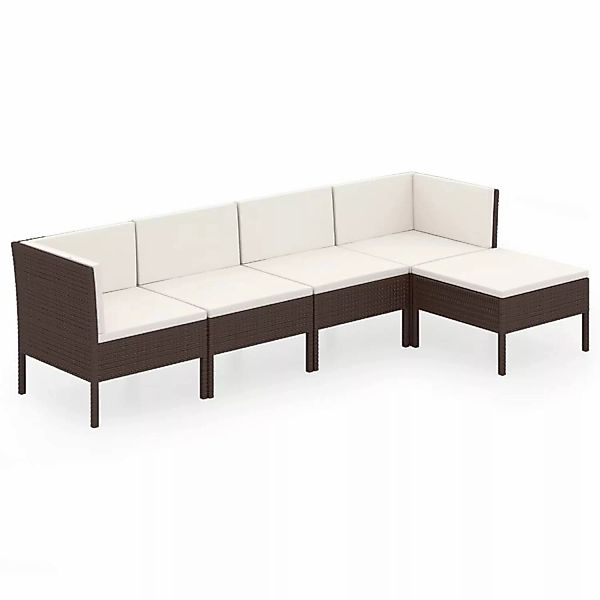 5-tlg. Garten-lounge-set Mit Auflagen Poly Rattan Braun günstig online kaufen