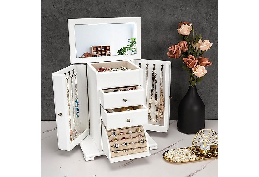 Emfogoo Schmuckkasten 4 Ebenen Schmuckbox Organizers mit Spiegel, groß (1 S günstig online kaufen