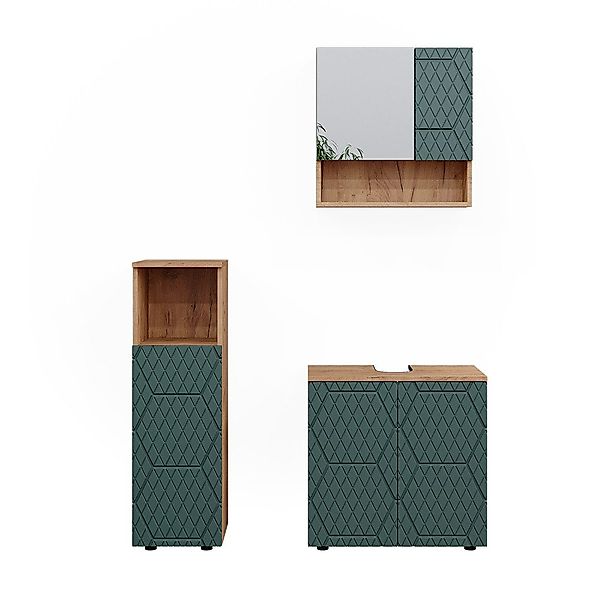Vicco Badmöbel-Set Irma, Goldkraft Eiche/Grün, 3 günstig online kaufen
