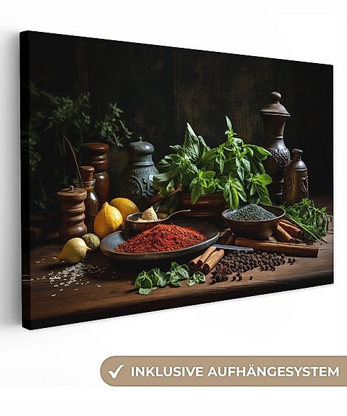 OneMillionCanvasses® Leinwandbild Kräuter - Stilleben - Gewürze - Schwarz, günstig online kaufen