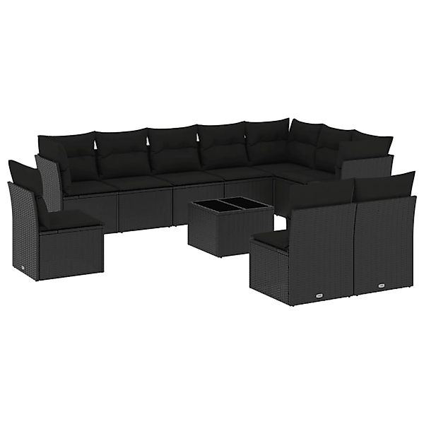 vidaXL 11-Tlg Garten-Sofagarnitur mit Kissen Schwarz Poly Rattan 3217805 günstig online kaufen