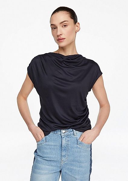 comma Kurzarmshirt T-Shirt Fließendes Viskosemix-Top mit Drapierungen günstig online kaufen