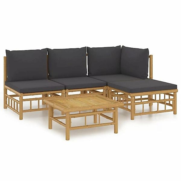 Vidaxl 5-tlg. Garten-lounge-set Mit Dunkelgrauen Kissen Bambus günstig online kaufen