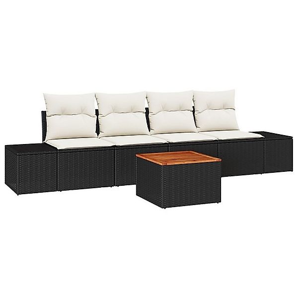 vidaXL Loungesofa 5-teiliges Garten Sofaset mit Kissen Schwarz Poly Rattan, günstig online kaufen