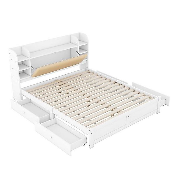 Gotagee Holzbett Flachbett Doppelbett Schublade Staufäche Einzelbett Weiß 1 günstig online kaufen