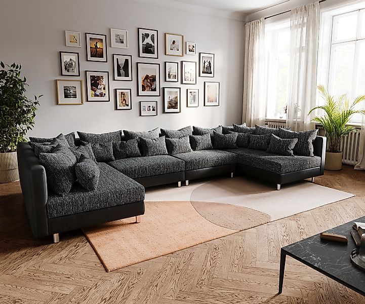 Wohnlandschaft Clovis XL Schwarz Modulsofa erweiterbar günstig online kaufen
