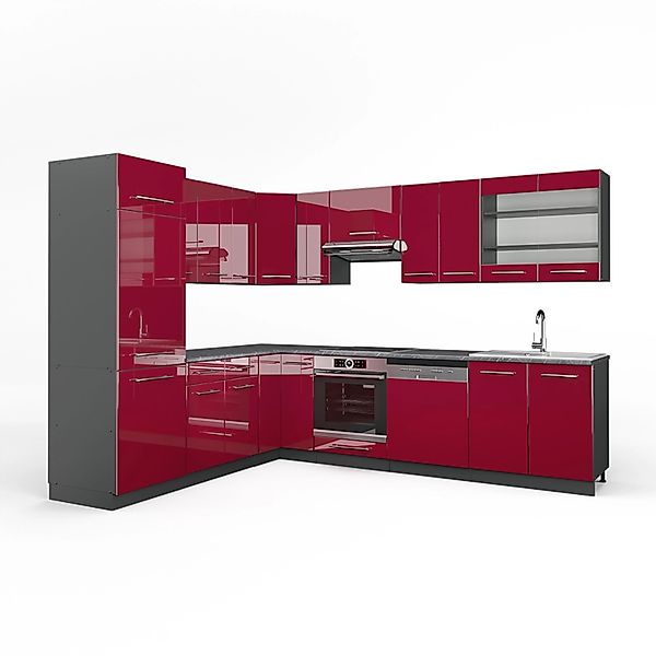 Vicco Fame-Line Eckküche Bordeaux Hochglanz/Anthrazit 227 x 287 cm AP Anthr günstig online kaufen
