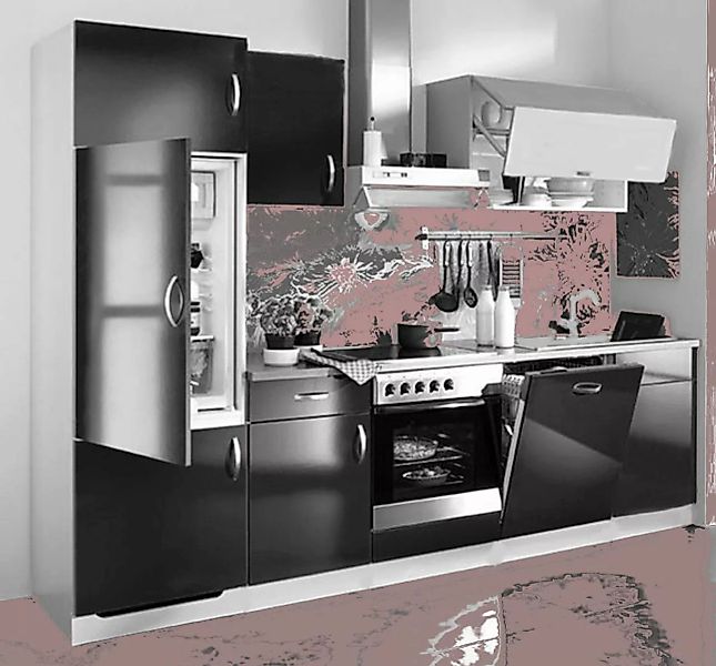 Einbauküche MANKASONO 11 in Schwarz >>Spiegelglanz<< - Schränke montiert/ K günstig online kaufen