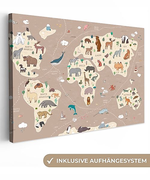 OneMillionCanvasses® Leinwandbild Weltkarte Kinder - Tiere günstig online kaufen