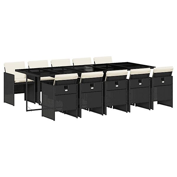 vidaXL 11-Tlg Garten-Essgruppe mit Kissen Schwarz Poly Rattan 3277697 günstig online kaufen