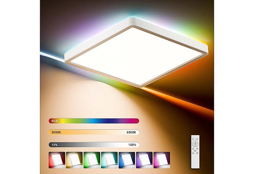 LQWELL Deckenleuchte LED Deckenlampe Dimmbar mit Fernbedienung, Flache Deck günstig online kaufen