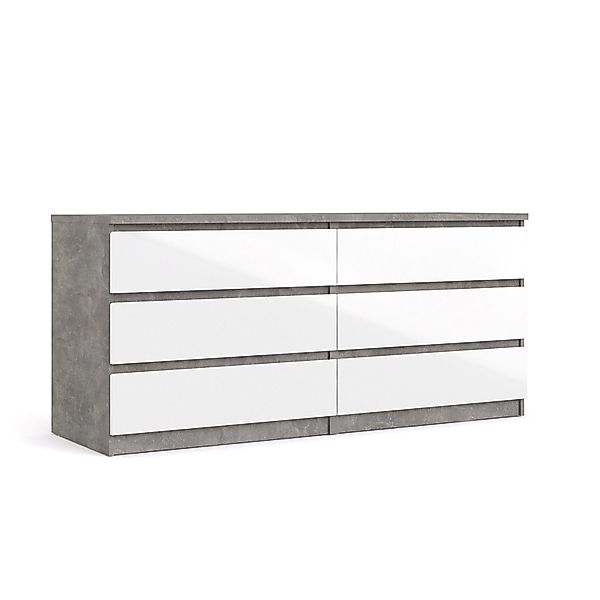 ebuy24 Nada Kommode Breit mit 6 Schubladen Beton Dekor Weiss Hochglanz günstig online kaufen