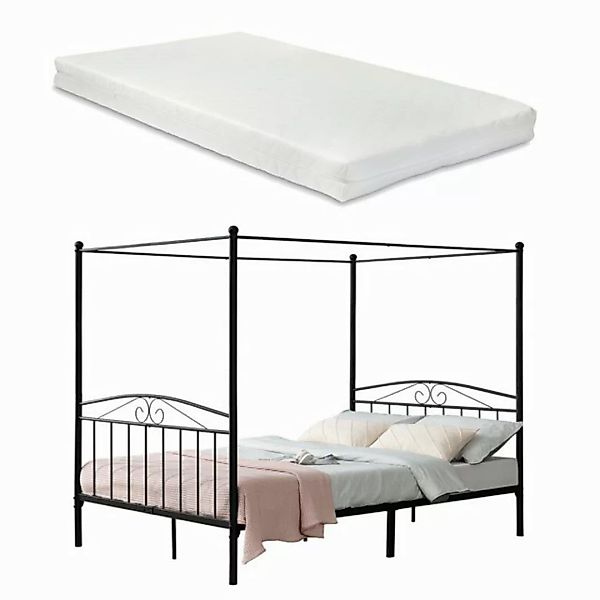 en.casa Himmelbett, »Tournai« Doppelbett mit Matratze 180x200cm günstig online kaufen