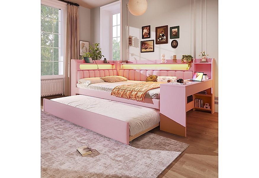 Flieks Daybett, Polsterbett 140x200cm mit Ausziehbett 90x190cm, USB, LED, S günstig online kaufen