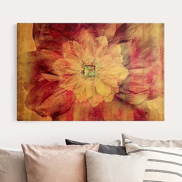 Leinwandbild Gold Grunge Flower günstig online kaufen