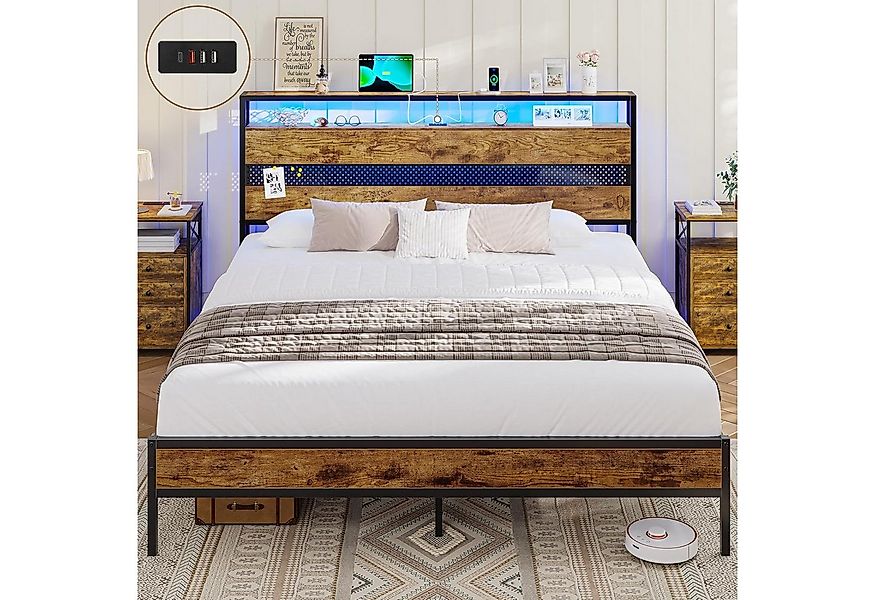 MSMASK Metallbett Bettgestell mit Steckdose und USB-Ladefunktion (Ohne Matr günstig online kaufen