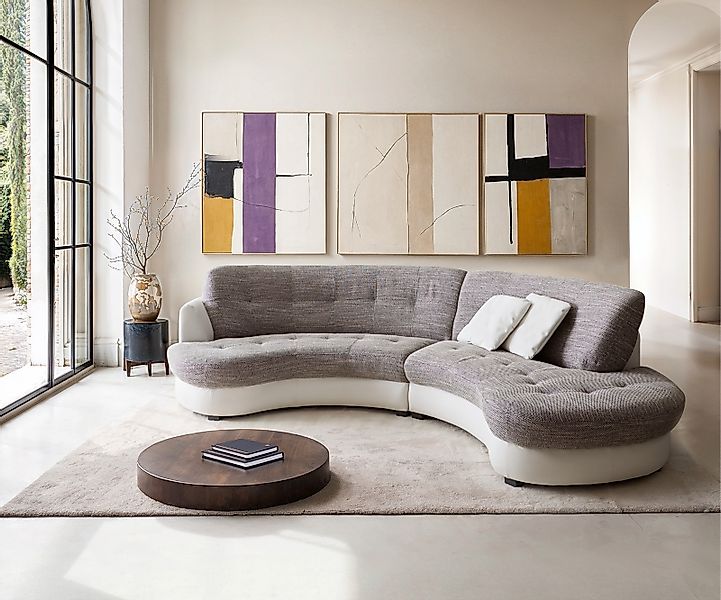 Sofa Napoli 300x95cm Weiss Hellgrau mit Kissen günstig online kaufen