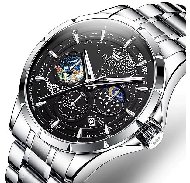OLEVS Quarzuhr Mondphasen-Uhr Olevs für Herren Elegant Edelstahlarmband Sch günstig online kaufen