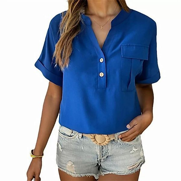 AFAZ New Trading UG Kurzarmbluse Sommer-Damen-Kurzarmshirt, einfarbig, V-Au günstig online kaufen