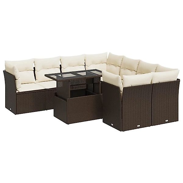 vidaXL 9-Tlg Garten-Sofagarnitur mit Kissen Braun Poly Rattan 3326134 günstig online kaufen