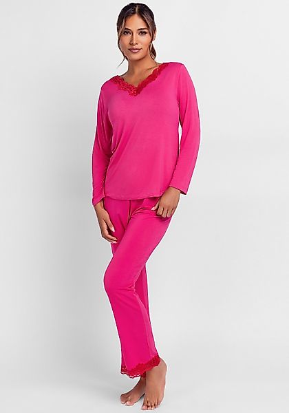 Dorina Pyjama "ORIGINS" Set, 2 tlg. Spitze, weich, Langarm, bequem, feminin günstig online kaufen