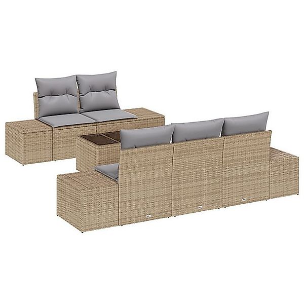 vidaXL Loungesofa 6-teiliges Garten Sofa Set mit Kissen Beige Poly Rattan, günstig online kaufen