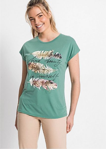 bonprix T-Shirt schmale Passform, Kurzarm, mit Glitzerdruck günstig online kaufen
