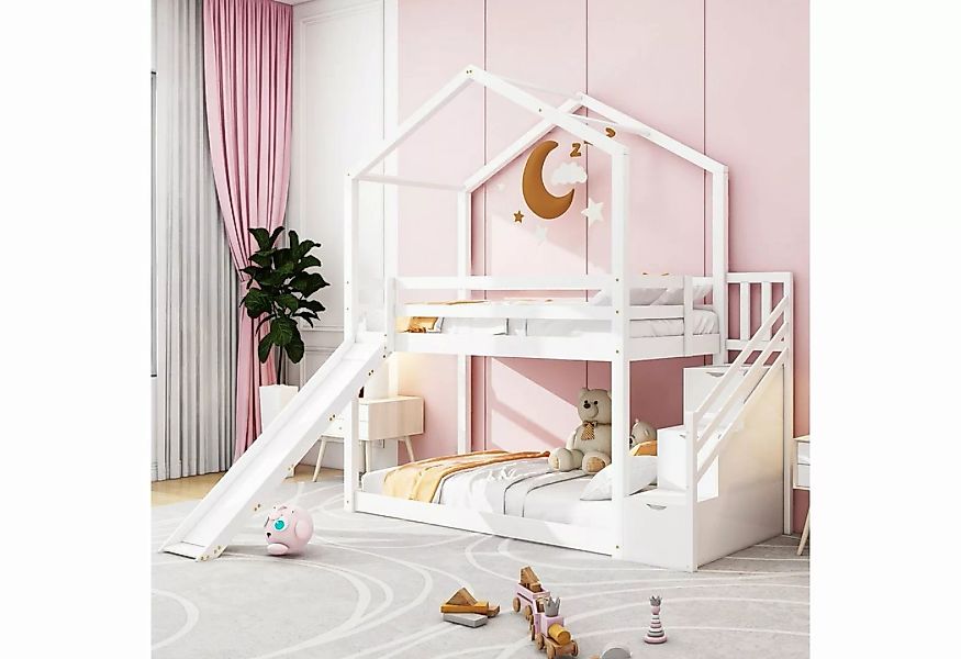 Celya Kinderbett Hausbett Etagenbett 90x200cm mit Rutsche und Leiter zur Au günstig online kaufen