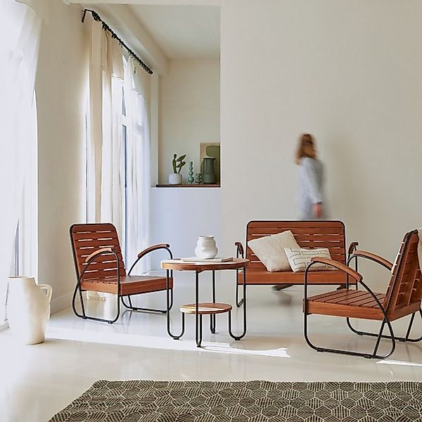 Tikamoon Sofa Key Wood Komplettwohnzimmer aus massivem Akazienholz 4-teilig günstig online kaufen