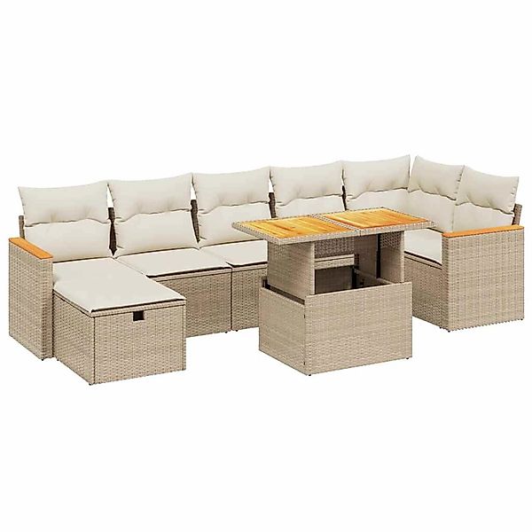 vidaXL 8-Tlg Garten-Sofagarnitur mit Kissen Beige Poly Rattan 3276047 günstig online kaufen