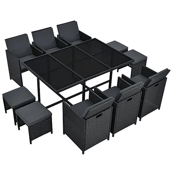 Juskys Polyrattan Essgruppe Baracoa XL 11 Teilig Schwarz günstig online kaufen