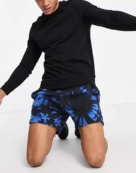 Hollister – Sweat-Shorts mit Batikmuster in Schwarz/Blau günstig online kaufen