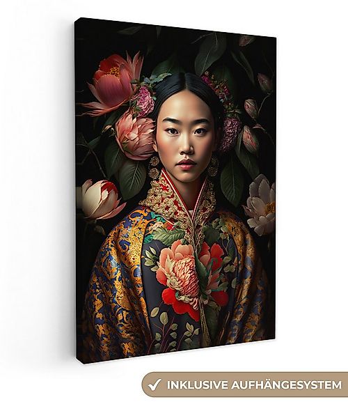OneMillionCanvasses® Leinwandbild Frau - Asiatisch - Kimono - Blumen - Port günstig online kaufen