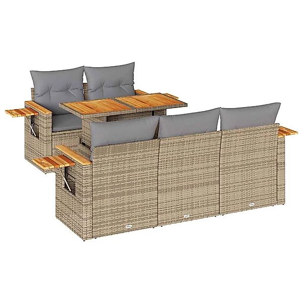 vidaXL 6-Tlg Garten-Sofagarnitur mit Kissen Beige Poly Rattan Akazie 332755 günstig online kaufen