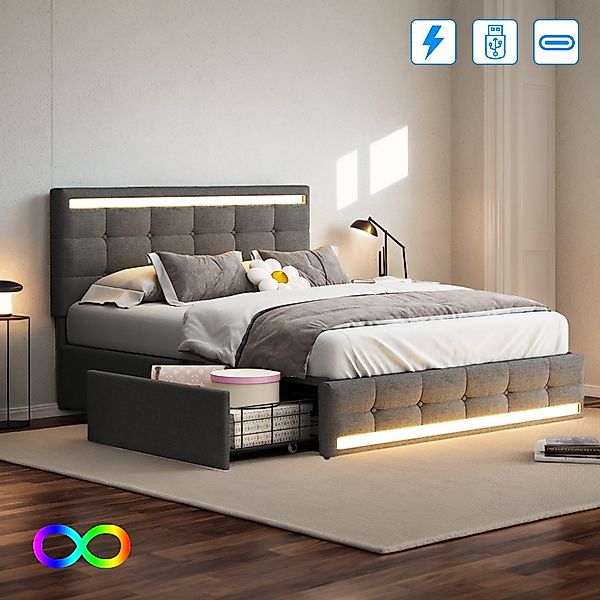 Gdood Polsterbett Stauraumbett Doppelbett Mit LED günstig online kaufen