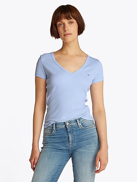Tommy Jeans Kurzarmshirt TJW SLIM ESSENTIAL RIB V SHORT SLEEVE mit gerippte günstig online kaufen