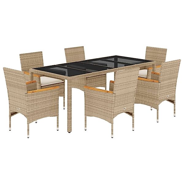 vidaXL 7-Tlg Garten-Essgruppe mit Kissen Beige Poly Rattan und Glas 3278661 günstig online kaufen