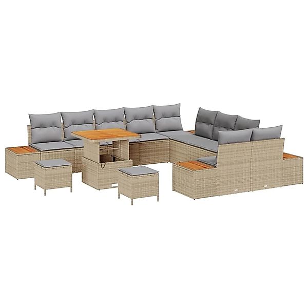 vidaXL Garten-Sofa-Set mit Kissen 13-Tlg Beige Poly Rattan 3362972 günstig online kaufen