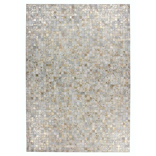 Patchwork Teppich in Creme Weiß und Goldfarben Echtfell günstig online kaufen