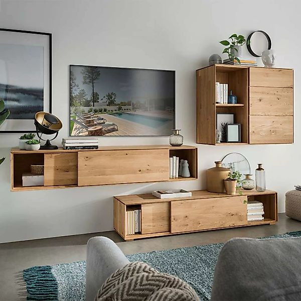 TV Wohnwand Wildeiche aus Massivholz modernem Design (dreiteilig) günstig online kaufen