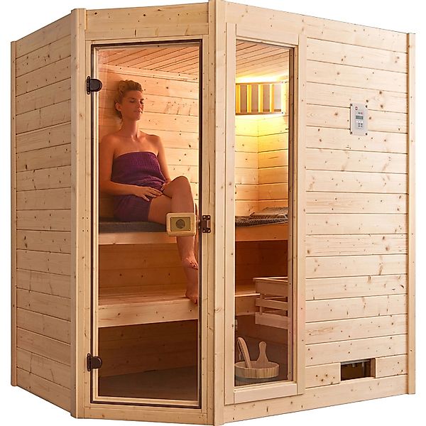 Weka Massivholzsauna Valida Eck 1 o. Ofen Glastür/Fenster günstig online kaufen