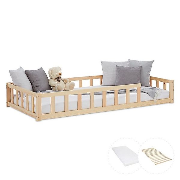 Homestyle4u Kinderbett 90x200 / 120x200 Weiß Natur Holzbett Bodenbett Monte günstig online kaufen