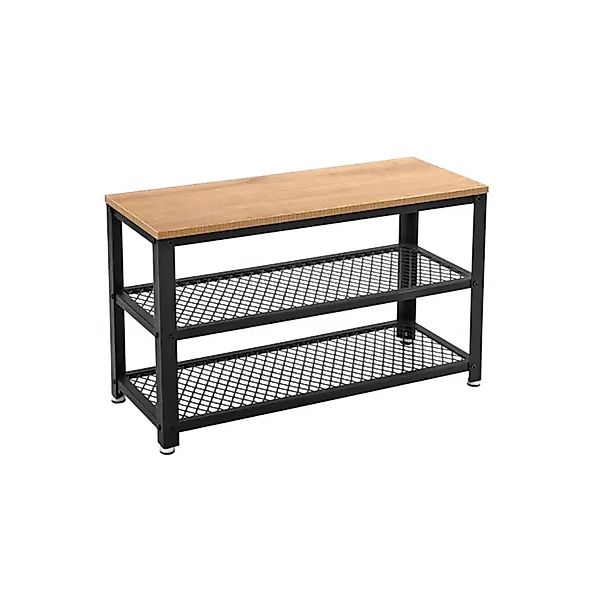 Songmics Schuhbank mit 2 Gitterablagen Braun-Schwarz günstig online kaufen