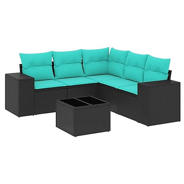 vidaXL 6-Tlg Gartensofa-Set mit Kissen Schwarz Polyrattan 3222556 günstig online kaufen