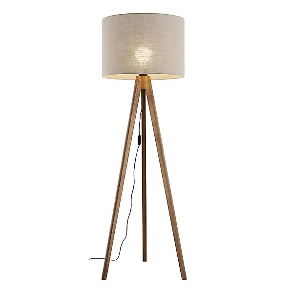 Licht-Erlebnisse Stehlampe Holz Leinen 45 cm E27 Dreibein günstig online kaufen