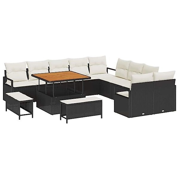 vidaXL 13-Teiliges Garten-Sofaset mit Kissen Schwarz Poly Rattan Akazie 336 günstig online kaufen
