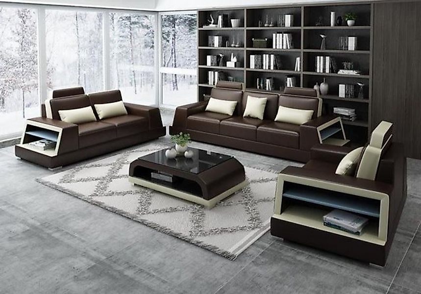 JVmoebel Sofa Moderne 3+2+1 Ledersofa Beige-braune Wohnlandschaft Neu, Made günstig online kaufen